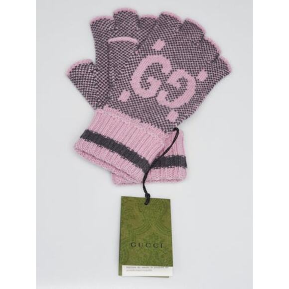Gucci Light Purple Grey Cashmere GG Fingerless Gloves S sz - Picture 2 of 12